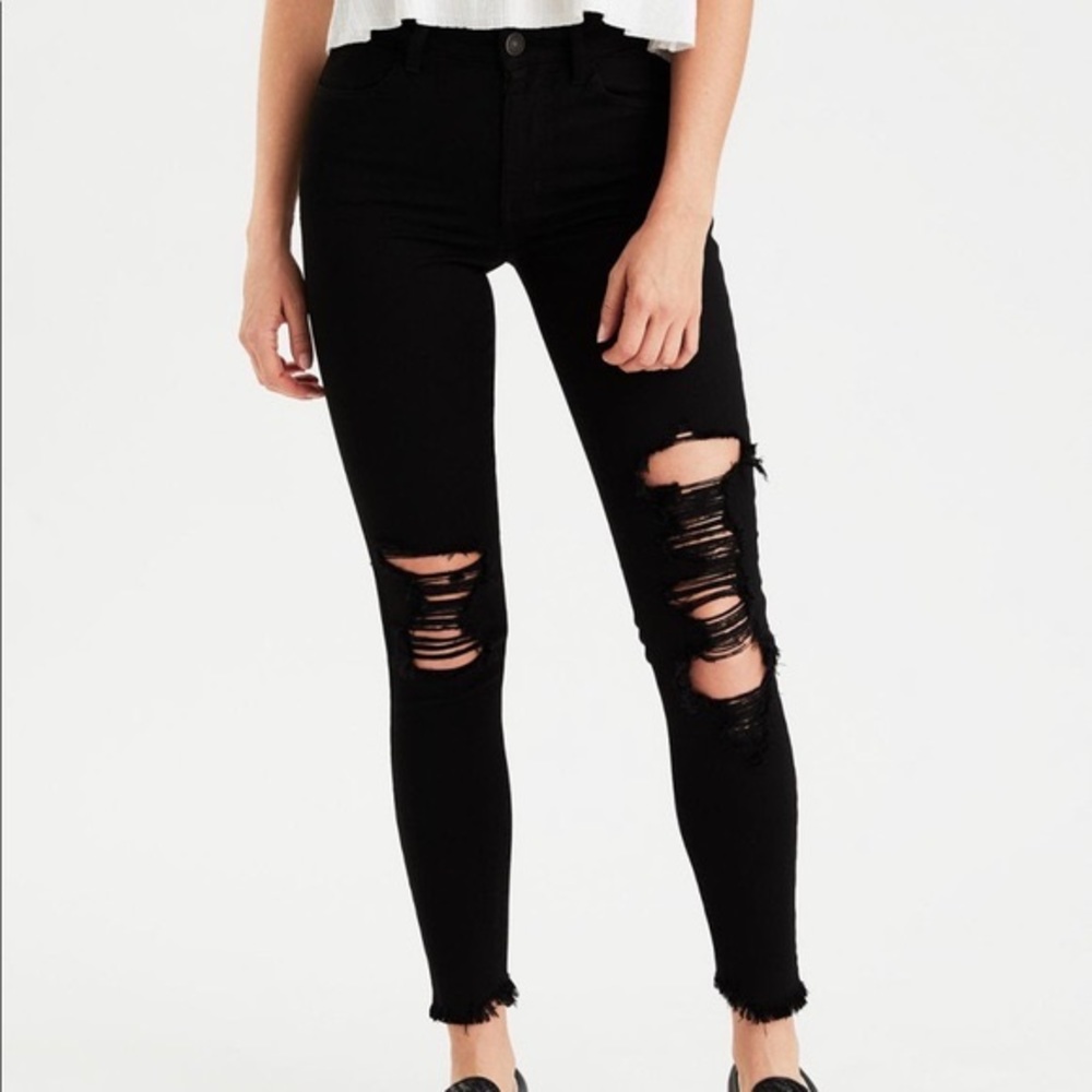 American Eagle Stretch Black Ripped Jeans 0Reg